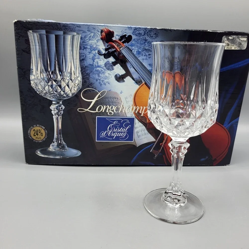 Cristal d Arques Longchamp Wine Glasses Set of 4 24% Lead Crystal Clear France